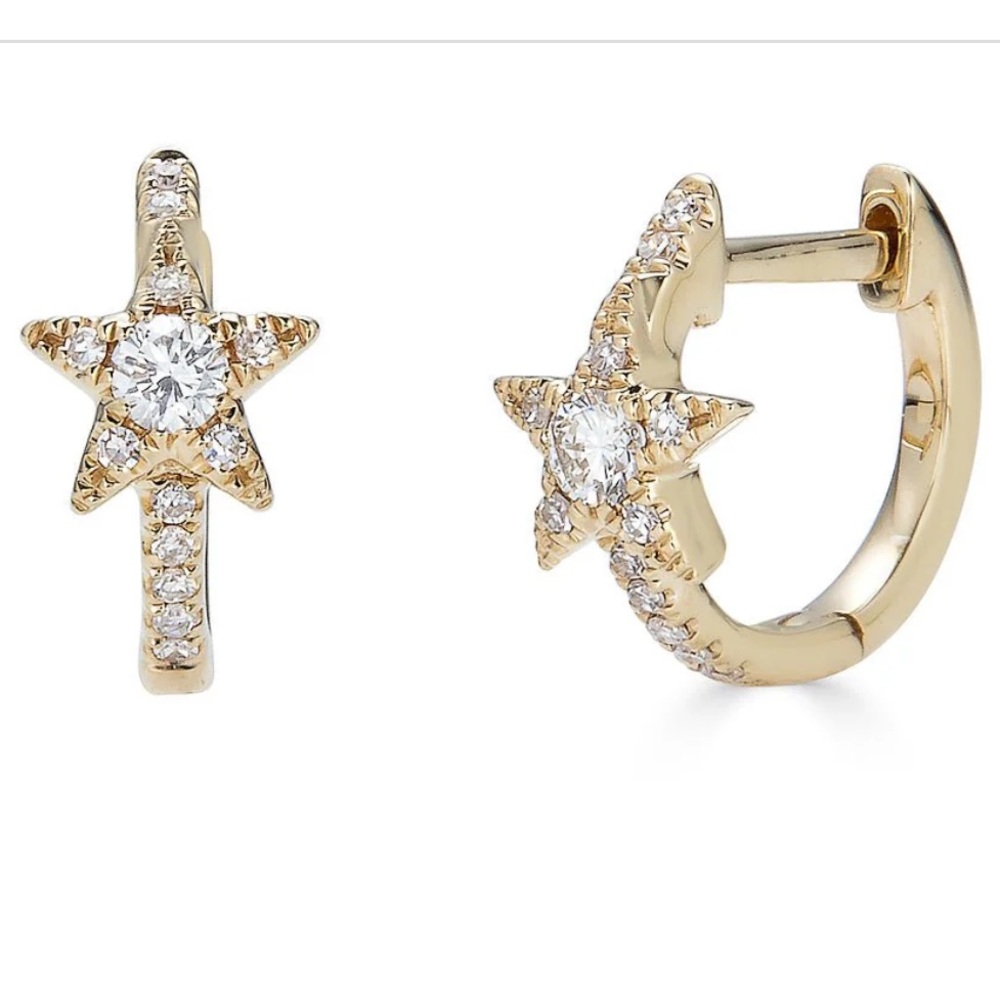 14k white gold huggie star earrings